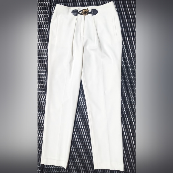Size 10 White Calvin Klein Pants W/Buckle Embellishment - Picture 1 of 6